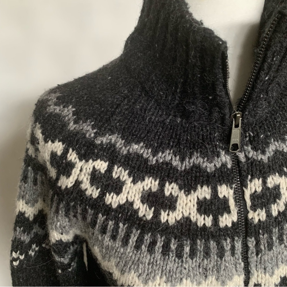 Roots Limited Fair Isle Sweater Alpine Jacket Full Double Zipper Black Grey M L - Picture 5 of 15